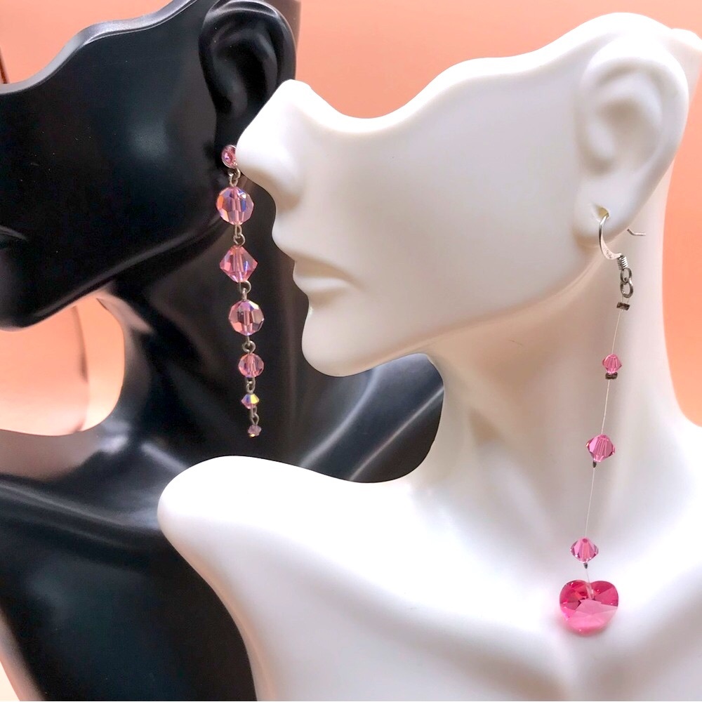 (2) Pair of Elegant Pink Crystal Drop Earrings